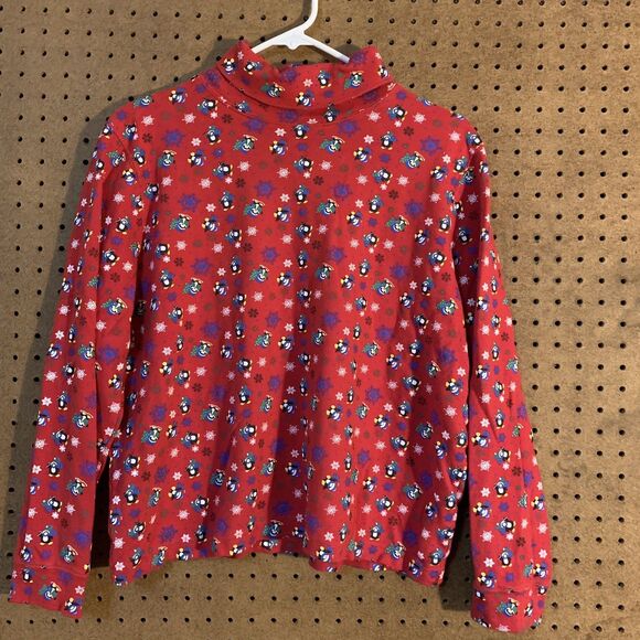 VTG Christmas Sweater Turtleneck Carolyn Taylor Red Penguin XL 90s Mom Snowflake - Picture 1 of 6